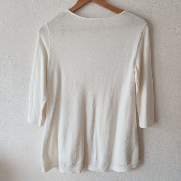 J Jill Sweater Waffle Knit 3/4 Sleeve Cream Women's Cotton Blend XSP V Neck - Picture 2 of 9